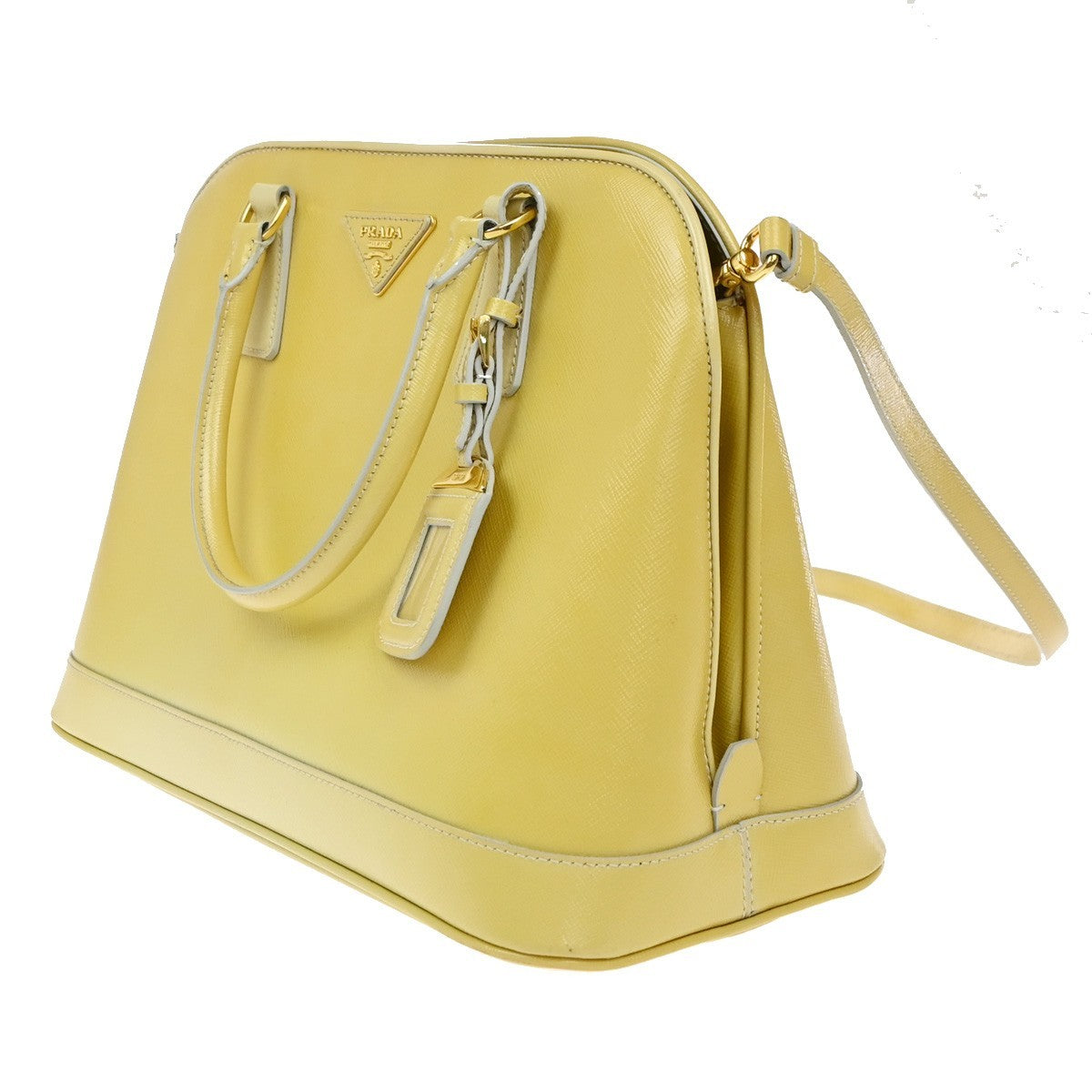 Prada Open Promenade Bag Saffiano Leather Yellow Leather Handbag (Authentic Pre-Loved)