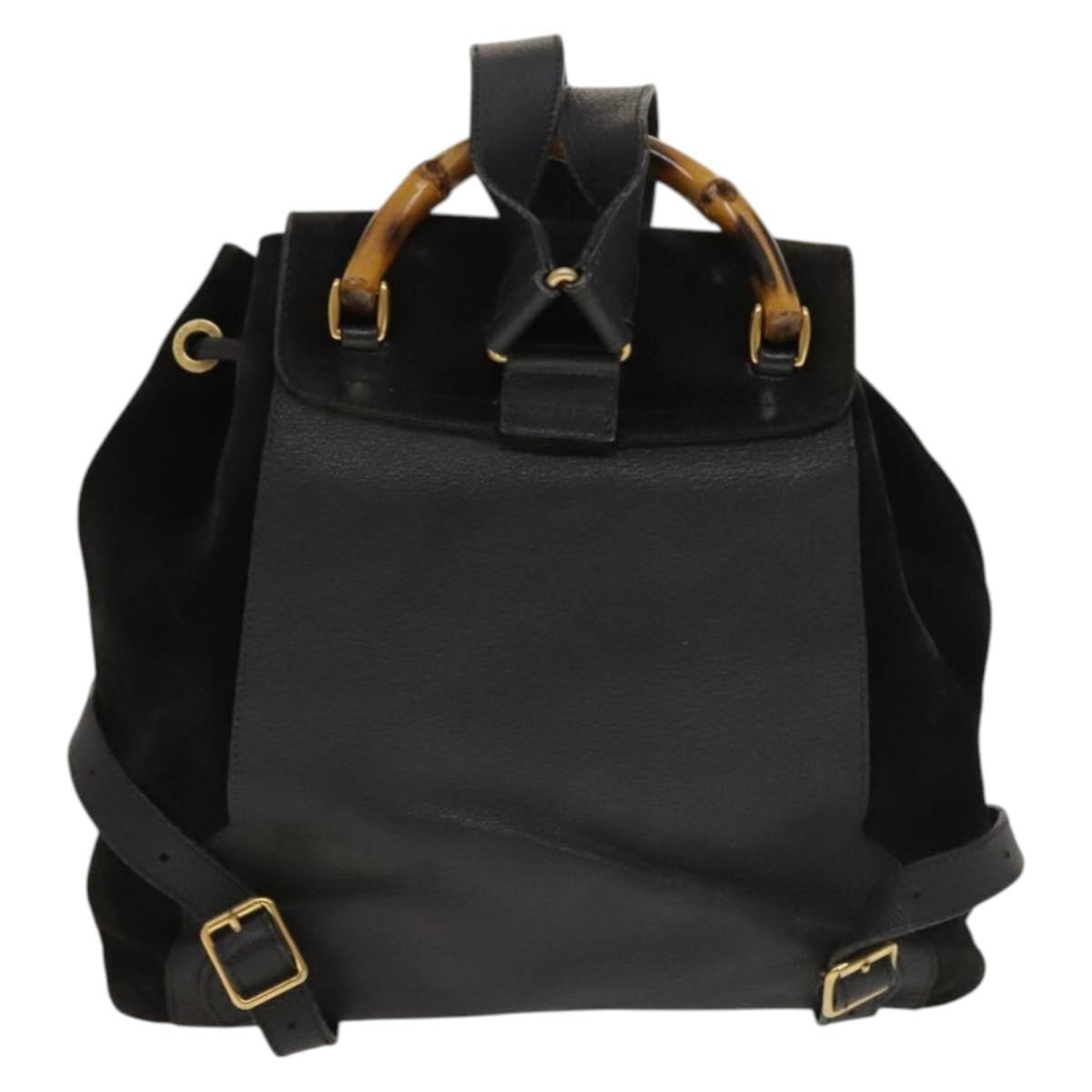 Gucci Vintage Bamboo Backpack Suede And Leather Black Suede Backpack Bag (Authentic Pre-Loved)