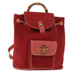 Gucci Vintage Bamboo Backpack Leather Red Leather Backpack Bag (Authentic Pre-Loved)