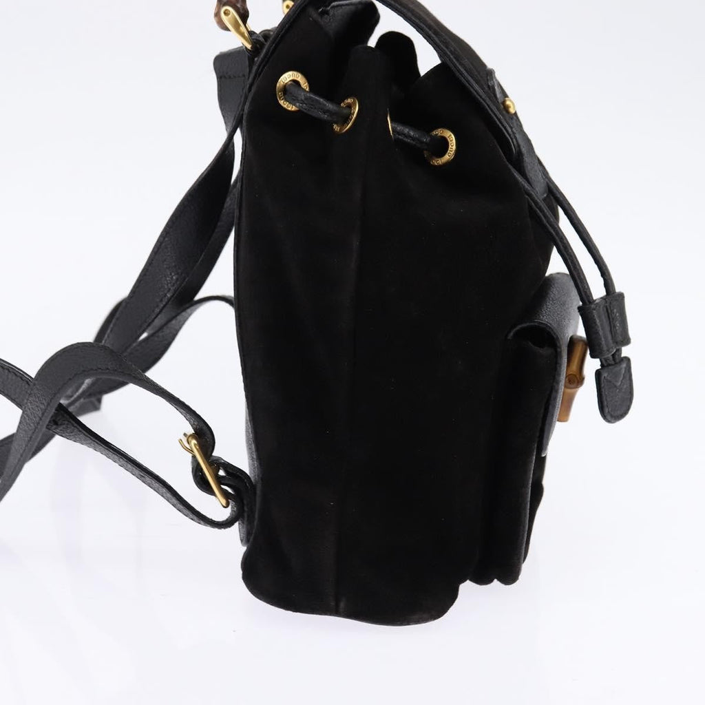 Gucci Vintage Bamboo Backpack Suede Black Suede Backpack Bag (Authentic Pre-Loved)