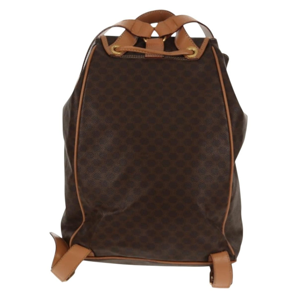 Celine Vintage Drawstring Flap Backpack Macadam Coated Canvas Brown Canvas Backpack Bag (Authentic Pre-Loved)