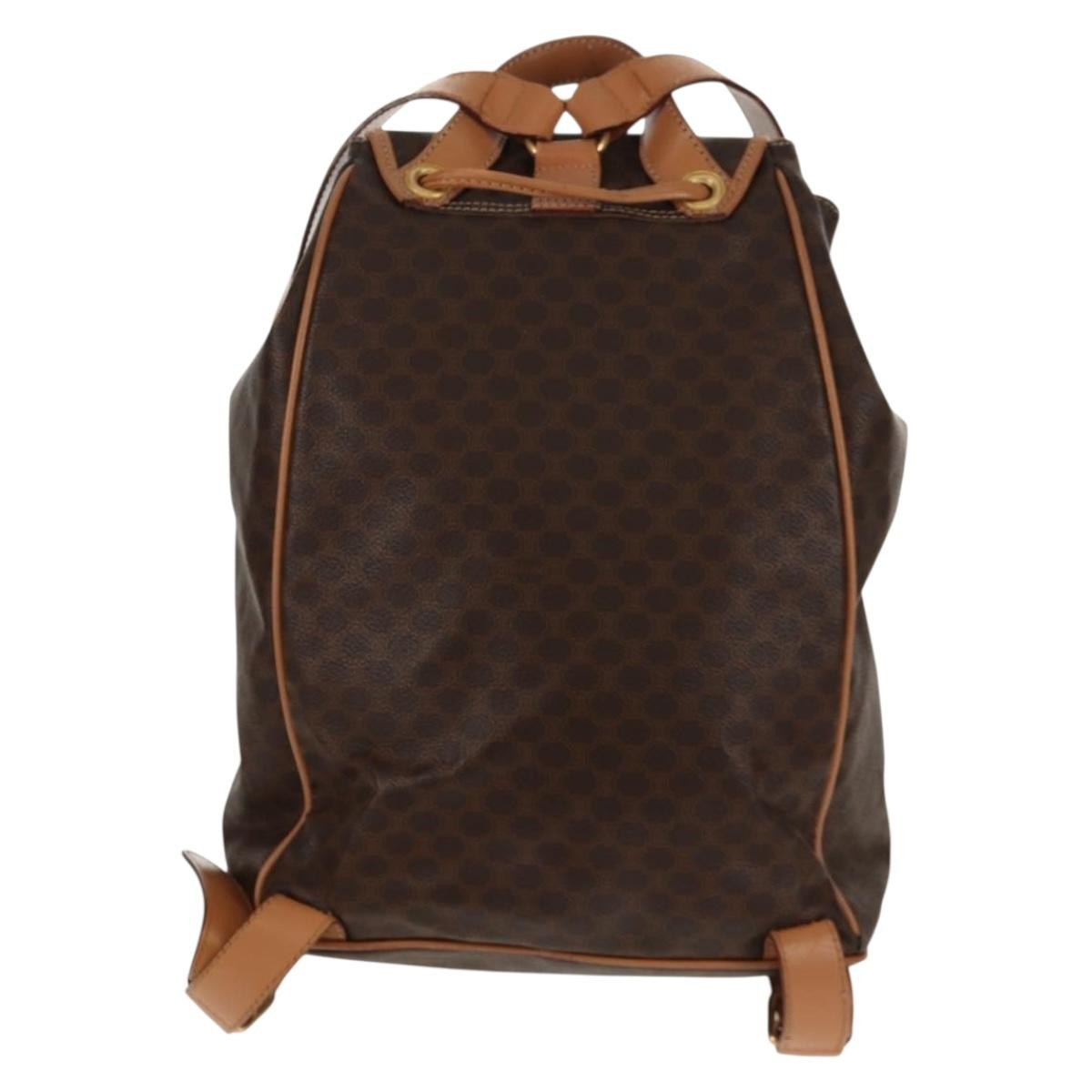 Celine Vintage Drawstring Flap Backpack Macadam Coated Canvas Brown Canvas Backpack Bag (Authentic Pre-Loved)