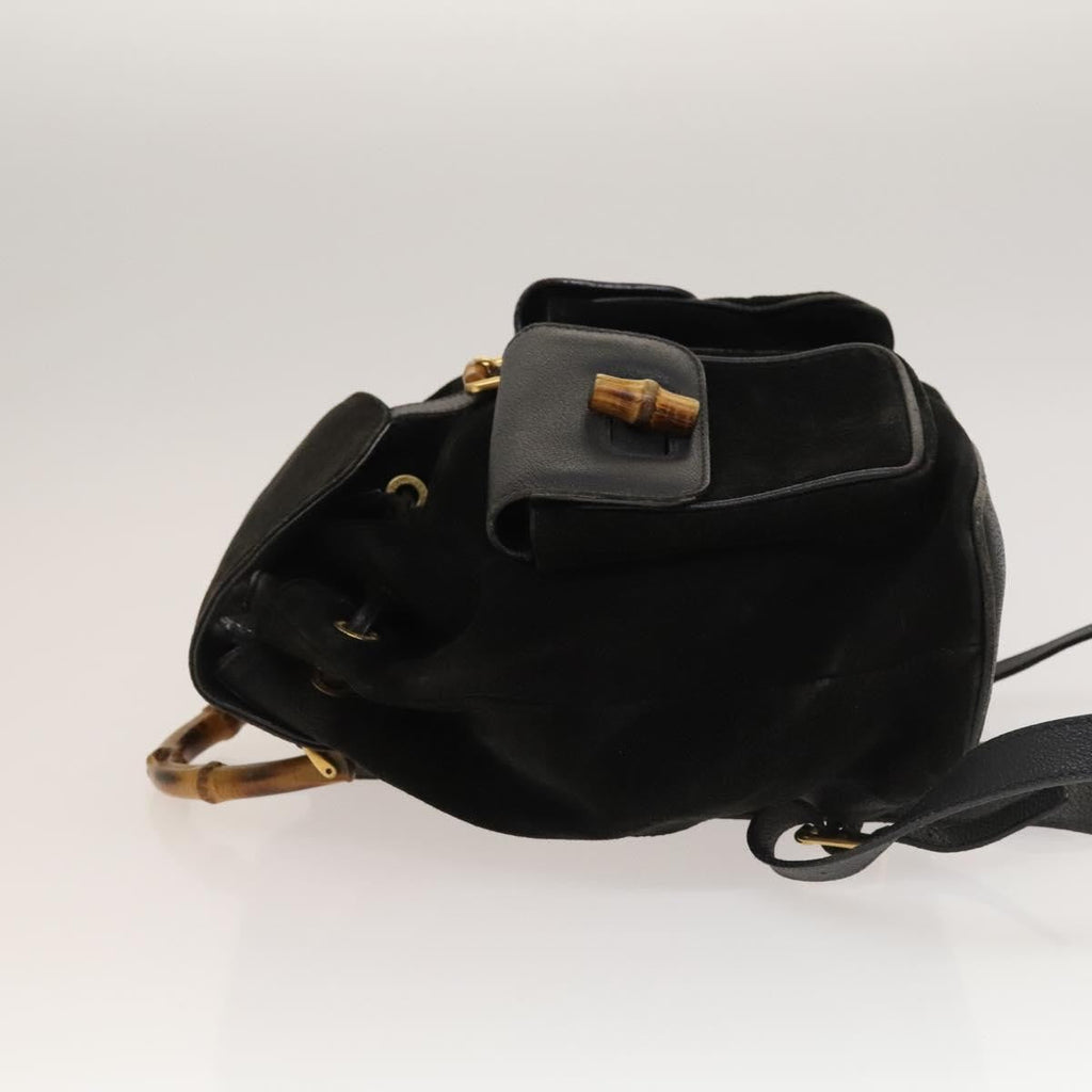 Gucci Vintage Bamboo Backpack Suede And Leather Black Suede Backpack Bag (Authentic Pre-Loved)