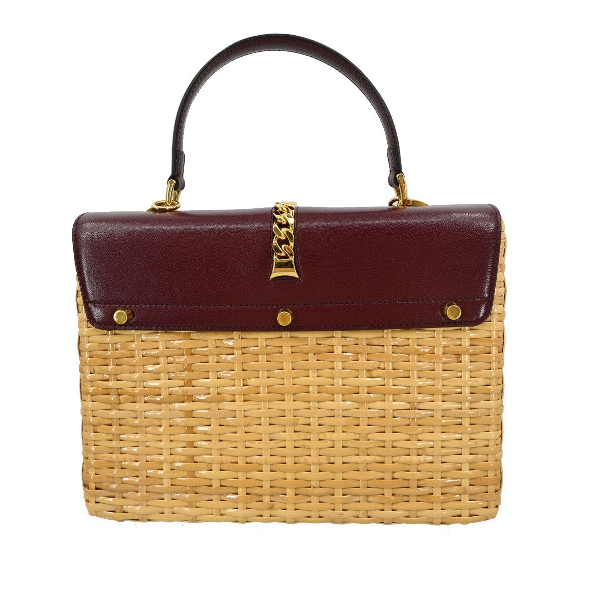Gucci Sylvie 1969 Top Handle Bag Leather And Wicker Red Leather Handbag (Authentic Pre-Loved)
