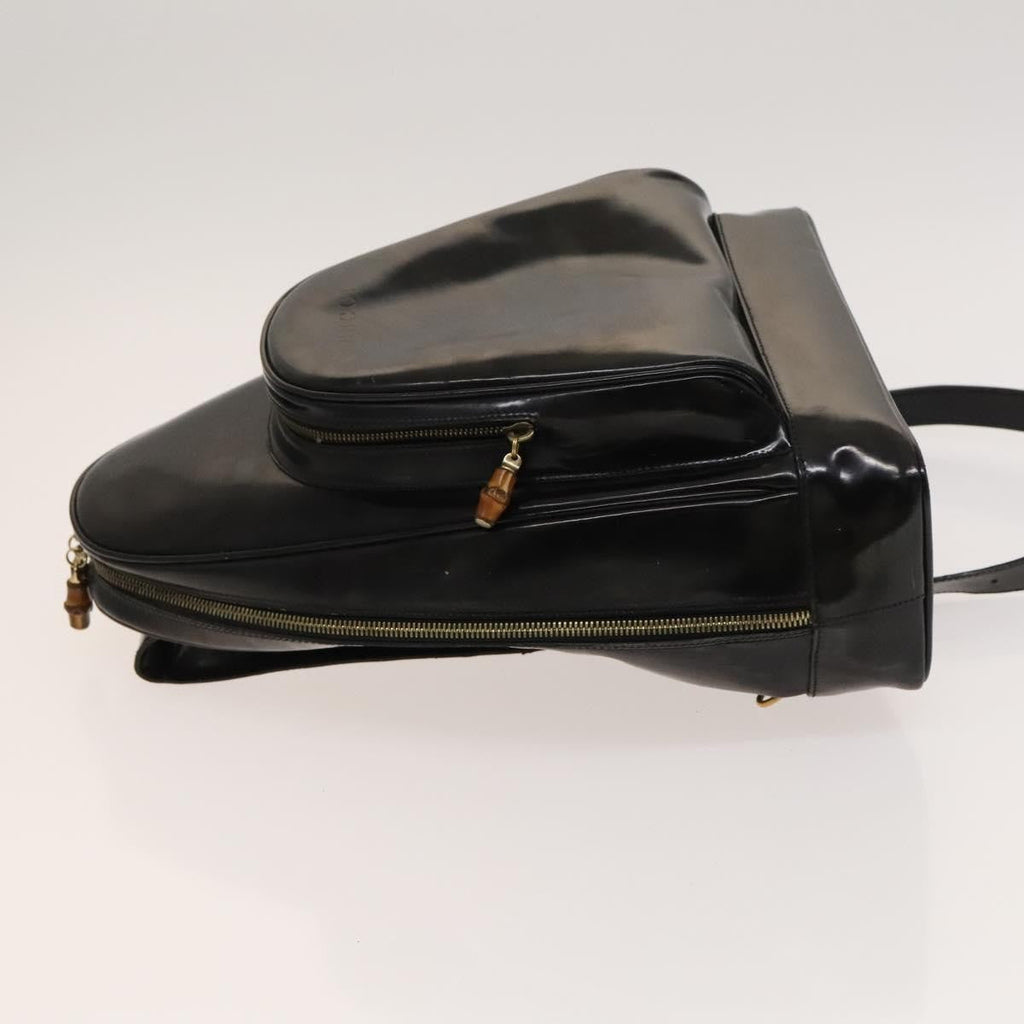 Gucci Vintage Bamboo Backpack Patent Black Patent_Leather Backpack Bag (Authentic Pre-Loved)