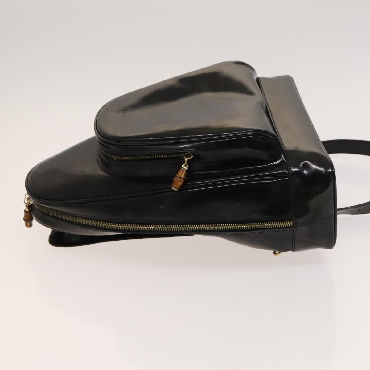 Gucci Vintage Bamboo Backpack Patent Black Patent_Leather Backpack Bag (Authentic Pre-Loved)