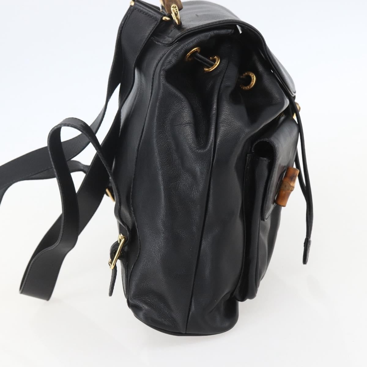 Gucci Vintage Bamboo Backpack Leather Black Leather Backpack Bag (Authentic Pre-Loved)