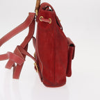 Gucci Vintage Bamboo Backpack Leather Red Leather Backpack Bag (Authentic Pre-Loved)