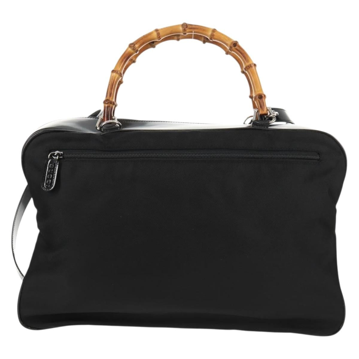 Gucci Vintage Bamboo Handle Bag Nylon Black Nylon Handbag (Authentic Pre-Loved)