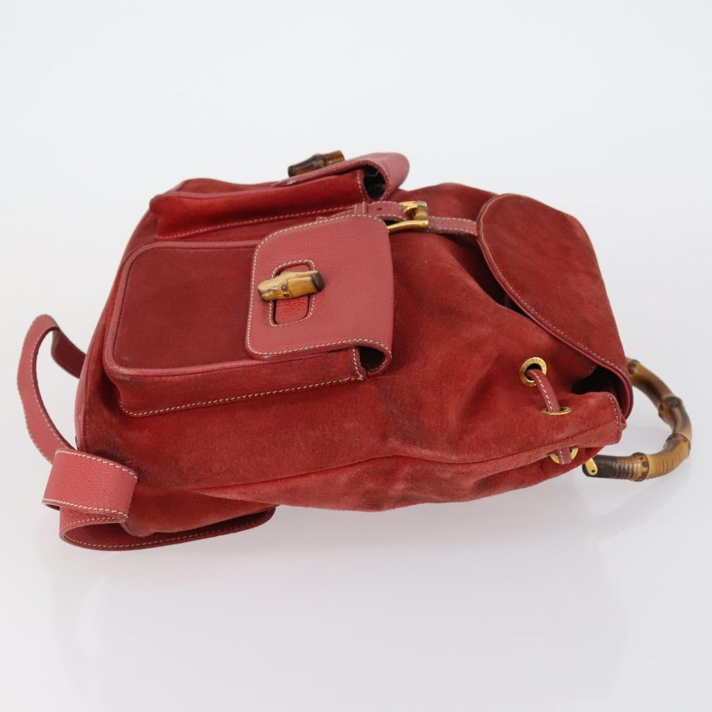 Gucci Vintage Bamboo Backpack Suede Red Suede Backpack Bag (Authentic Pre-Loved)