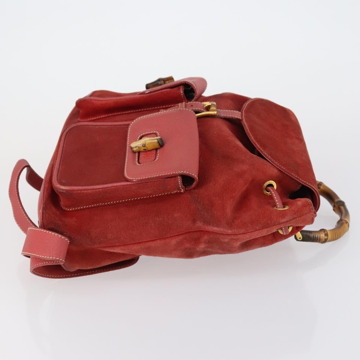 Gucci Vintage Bamboo Backpack Suede Red Suede Backpack Bag (Authentic Pre-Loved)