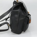 Gucci Vintage Bamboo Backpack Leather Black Leather Backpack Bag (Authentic Pre-Loved)