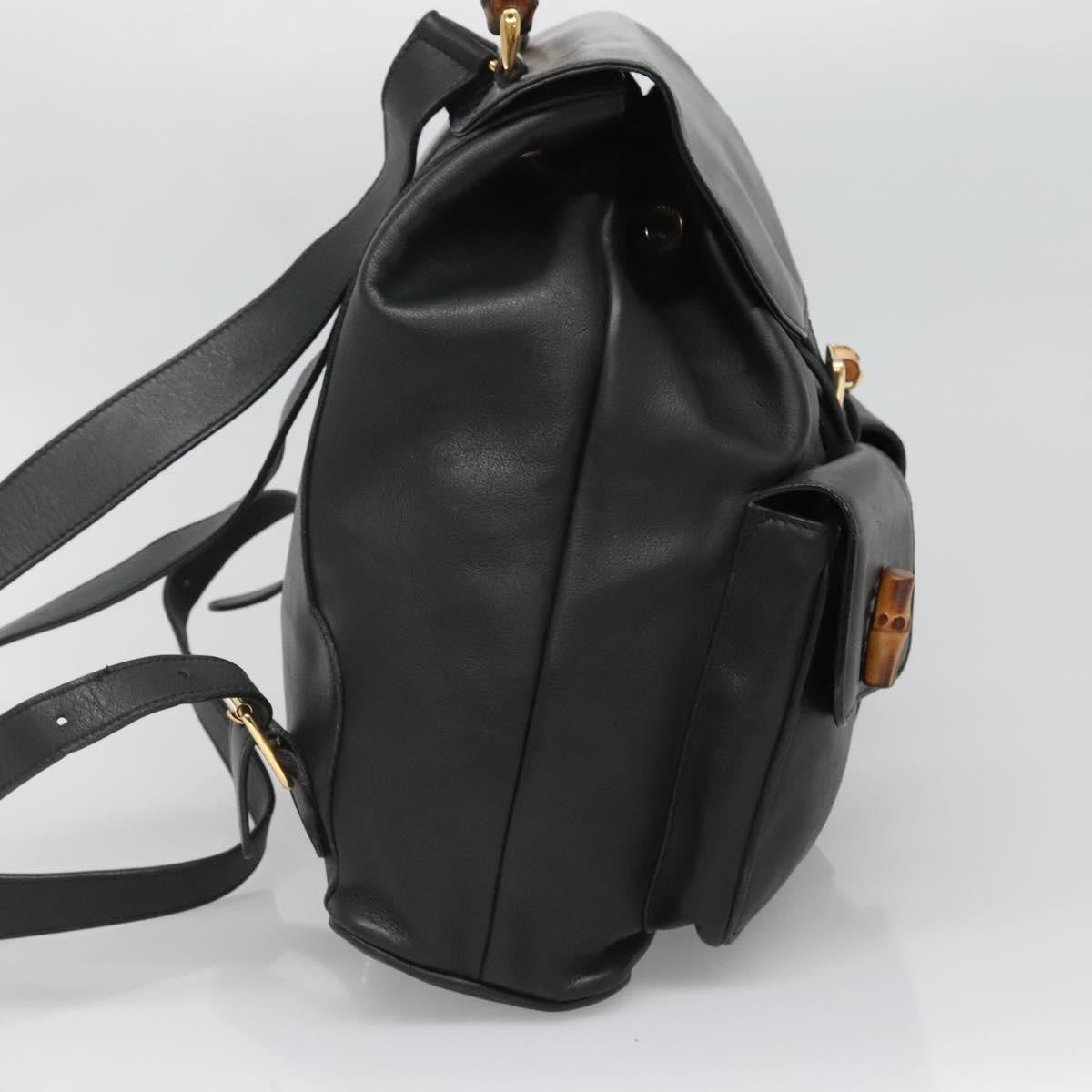 Gucci Vintage Bamboo Backpack Leather Black Leather Backpack Bag (Authentic Pre-Loved)