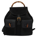 Gucci Vintage Bamboo Backpack Suede And Leather Black Suede Backpack Bag (Authentic Pre-Loved)