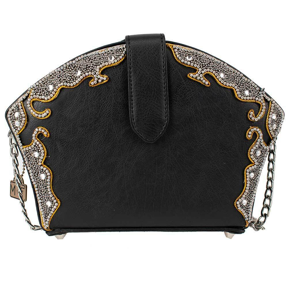 Mary Frances Princess Crossbody Crown Black Flower Jewelry Handbag NEW