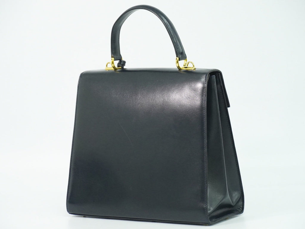 Gucci Vintage Lady Lock Top Handle Bag Leather Navy Leather Handbag (Authentic Pre-Loved)
