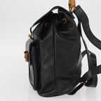 Gucci Vintage Bamboo Backpack Leather Black Leather Backpack Bag (Authentic Pre-Loved)