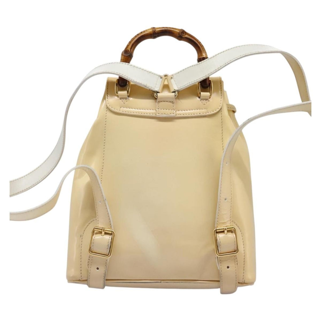 Gucci Vintage Bamboo Backpack Patent Beige Patent_Leather Backpack Bag (Authentic Pre-Loved)