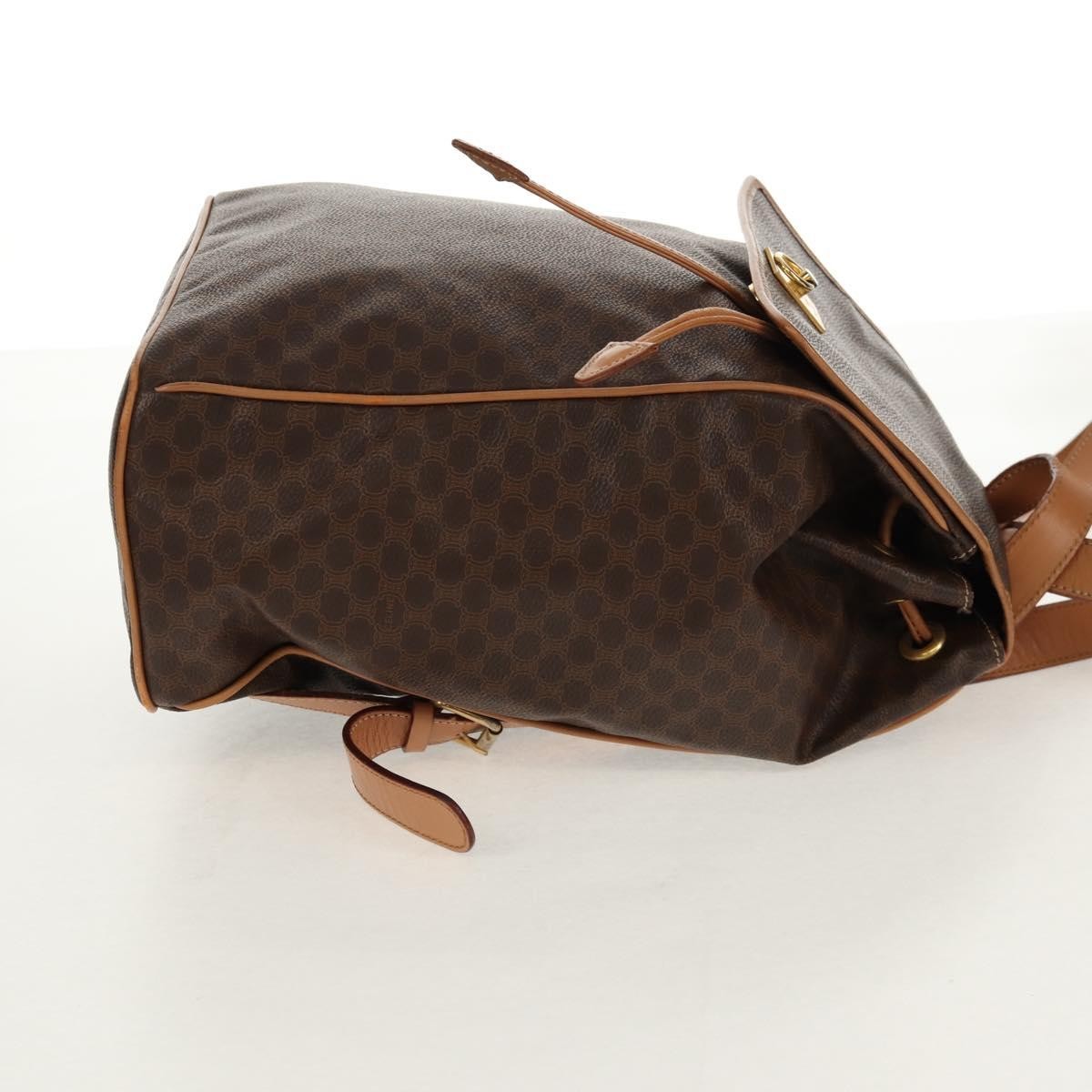 Celine Vintage Drawstring Flap Backpack Macadam Coated Canvas Brown Canvas Backpack Bag (Authentic Pre-Loved)