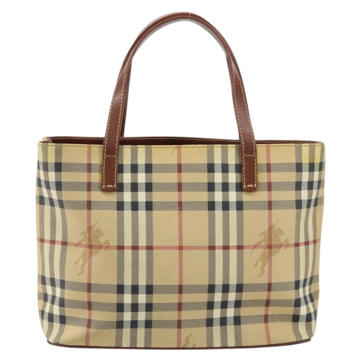 Burberry Top Handle Tote Haymarket Coated Canvas Beige Canvas Handbag (Authentic Pre-Loved)