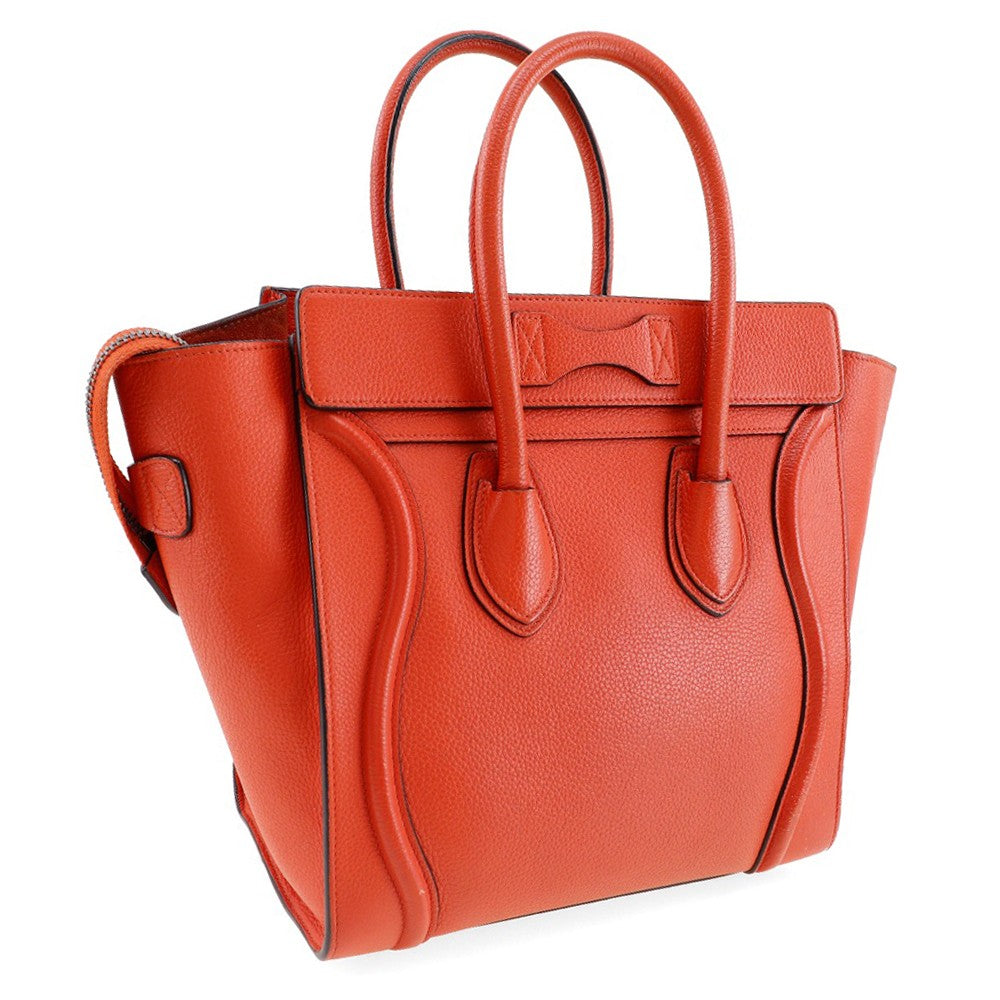 Celine Luggage Bag Grainy Leather Red Calfskin Handbag (Authentic Pre-Loved)