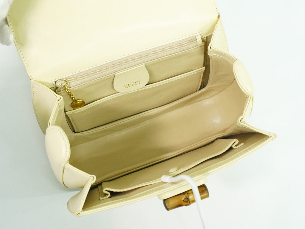 Gucci Vintage Convertible Bamboo Top Handle Bag Leather Beige Leather Handbag (Authentic Pre-Loved)