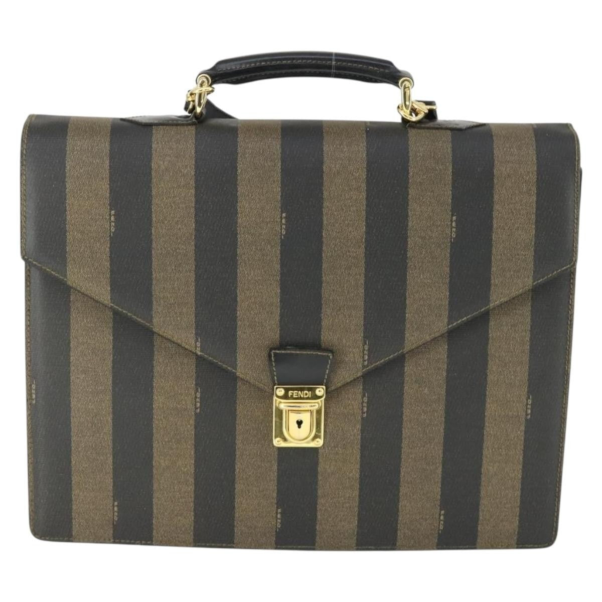 Fendi Vintage Pequin Briefcase Bag Coated Canvas Brown Canvas Briefcase Bag (Authentic Pre-Loved)