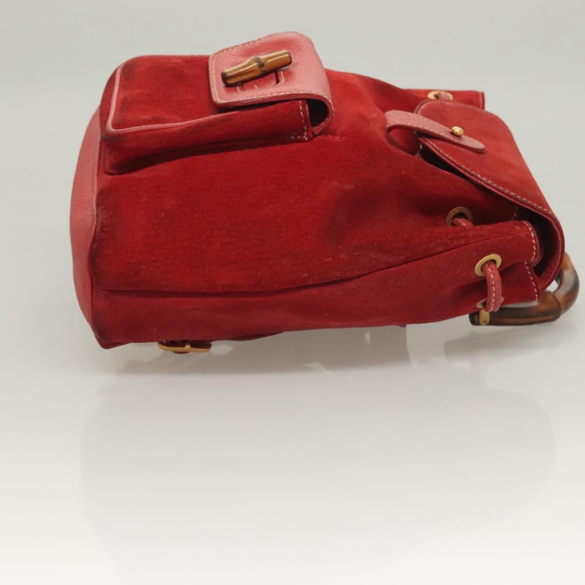 Gucci Vintage Bamboo Backpack Suede Red Suede Backpack Bag (Authentic Pre-Loved)