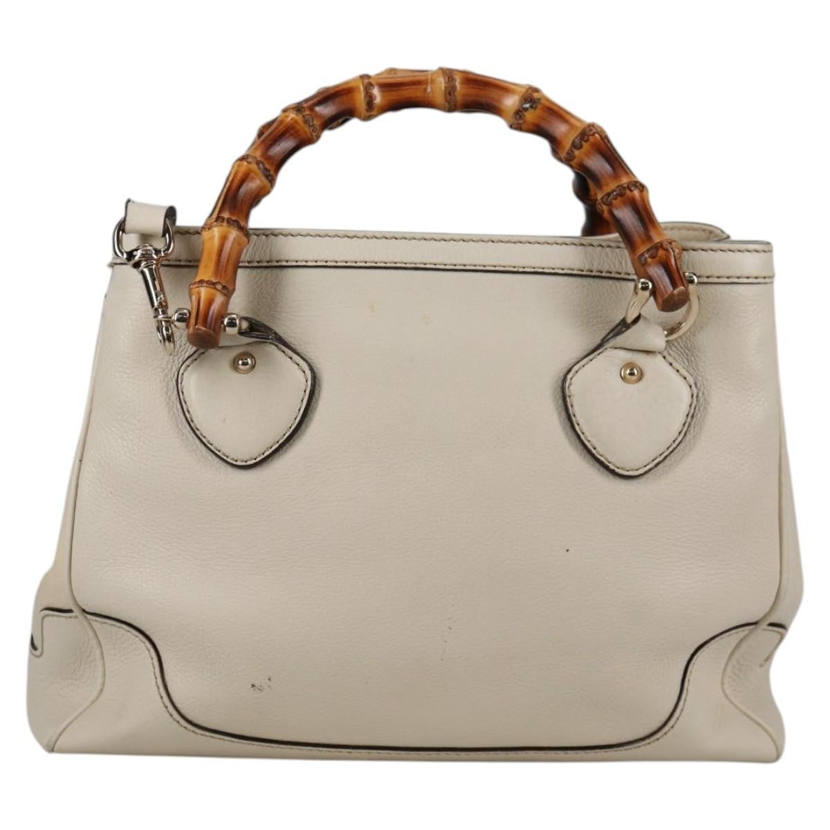 Gucci Diana Bamboo Top Handle Tote Leather White Leather Handbag (Authentic Pre-Loved)
