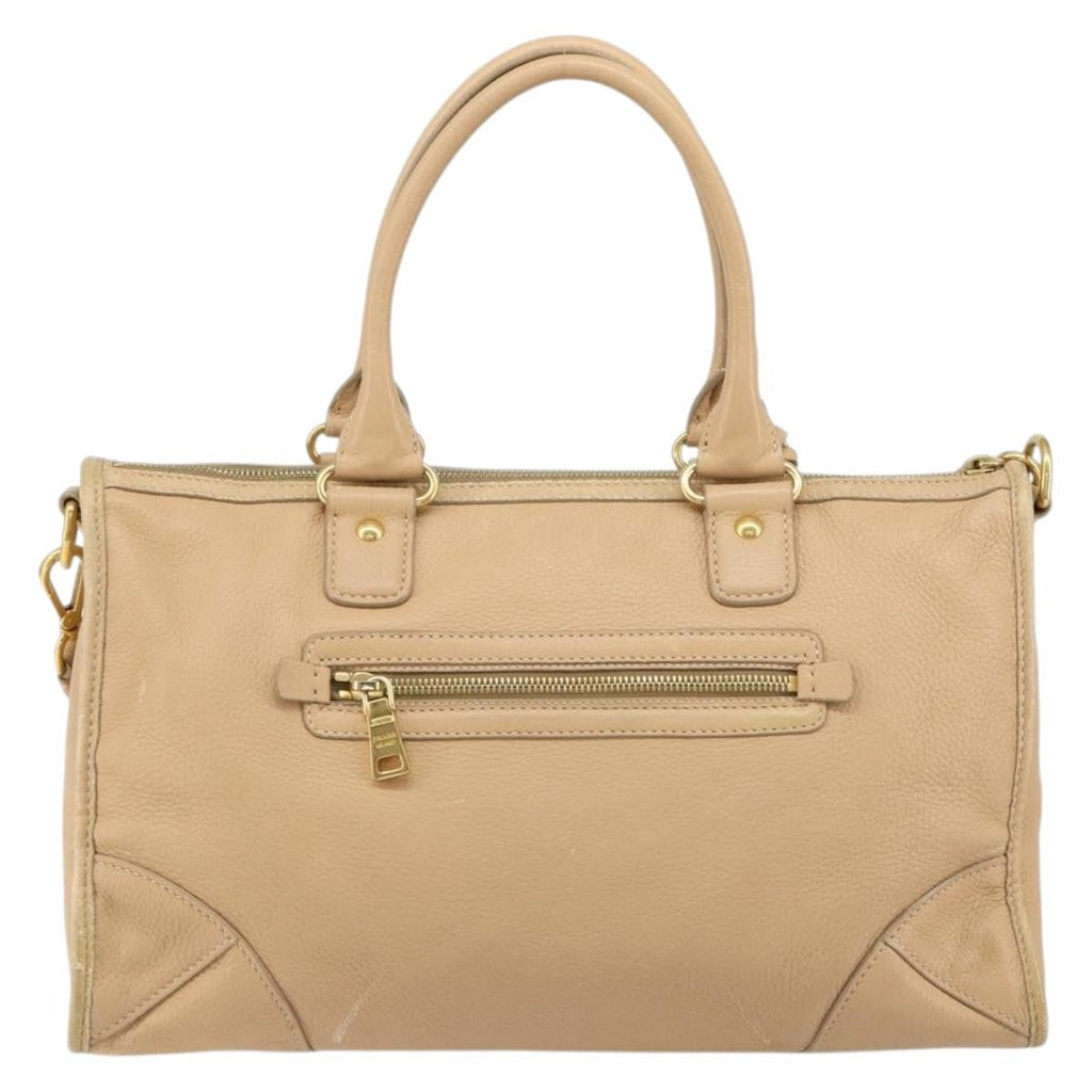 Prada Front Zip Convertible Satchel Cervo Leather Beige Leather Handbag (Authentic Pre-Loved)
