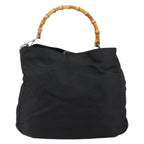 Gucci Vintage Bamboo Handle Open Hobo Nylon Black Nylon Handbag (Authentic Pre-Loved)