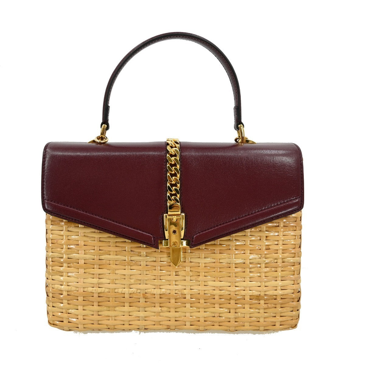 Gucci Sylvie 1969 Top Handle Bag Leather And Wicker Red Leather Handbag (Authentic Pre-Loved)
