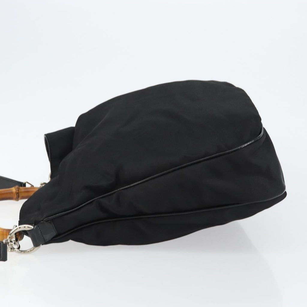 Gucci Vintage Bamboo Handle Open Hobo Nylon Black Nylon Handbag (Authentic Pre-Loved)