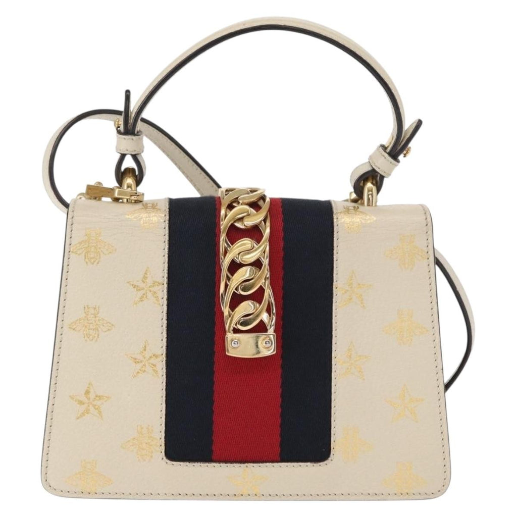 Gucci Sylvie Top Handle Bag Printed Leather Beige Leather Handbag (Authentic Pre-Loved)
