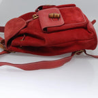 Gucci Vintage Bamboo Backpack Suede And Leather Red Suede Backpack Bag (Authentic Pre-Loved)