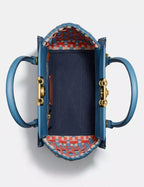 Coach Troupe Tote Weaving Bag Leather Magnetic Zip Blue Lake Handbag Purse NEW