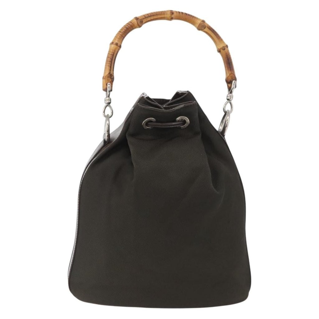Gucci Vintage Bamboo Bucket Bag Nylon And Leather Khaki Nylon Handbag (Pre-Loved)
