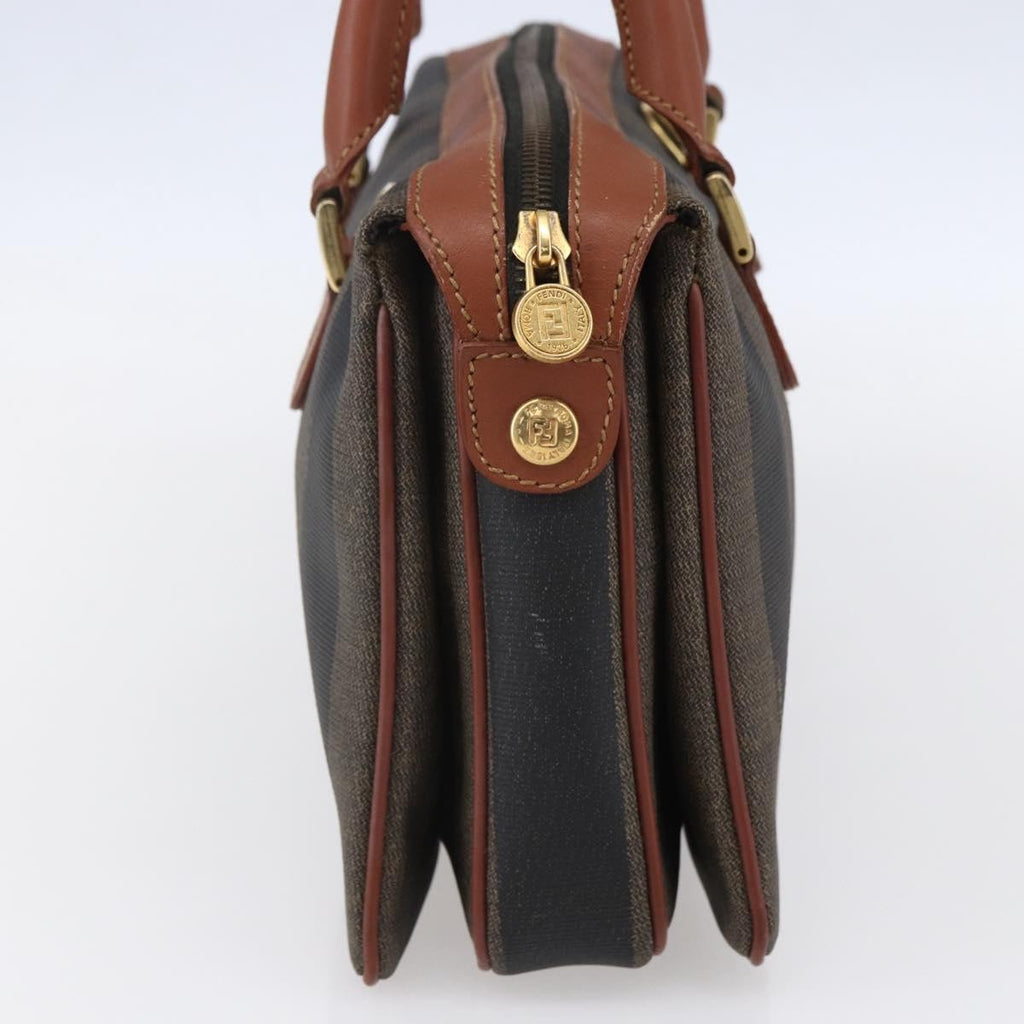Fendi Vintage Pequin Convertible Boston Bag Coated Canvas Brown Canvas Handbag (Authentic Pre-Loved)