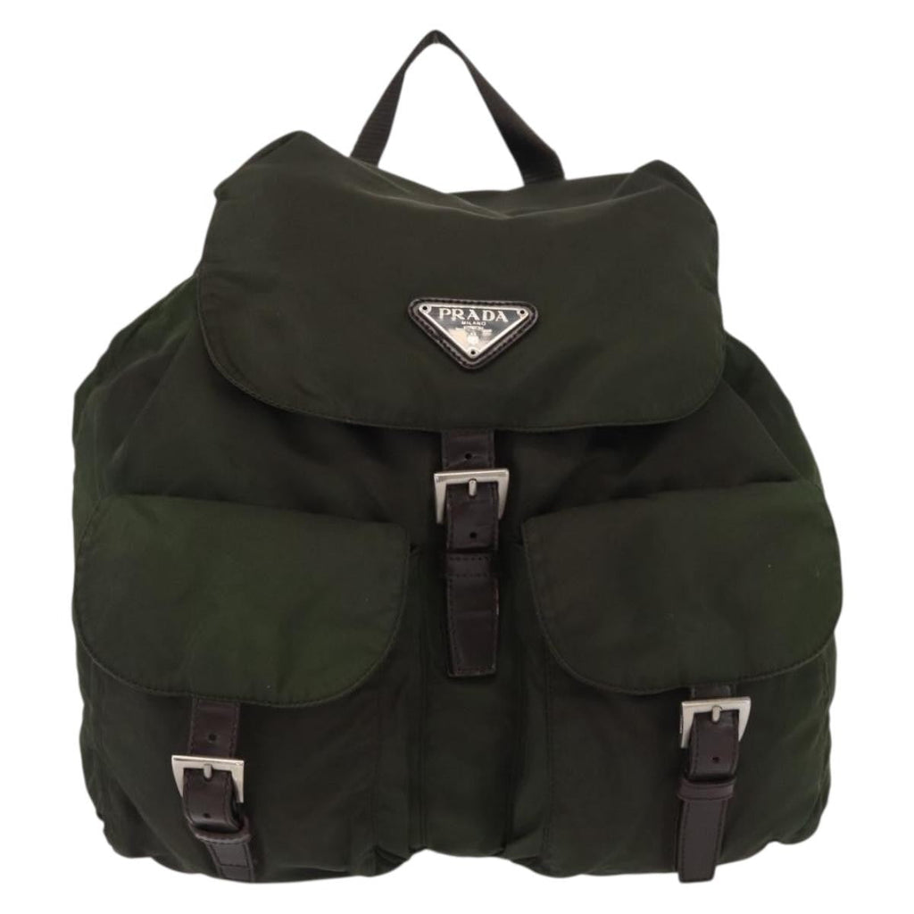 Prada Double Front Pocket Backpack Tessuto Khaki Nylon Backpack Bag (Authentic Pre-Loved)