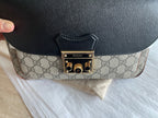 Gucci Tri Color Padlock Supreme Shoulder Bag Leather Handbag Gold Black Brown NEW