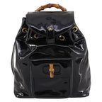Gucci Vintage Bamboo Backpack Patent Black Patent_Leather Backpack Bag (Authentic Pre-Loved)