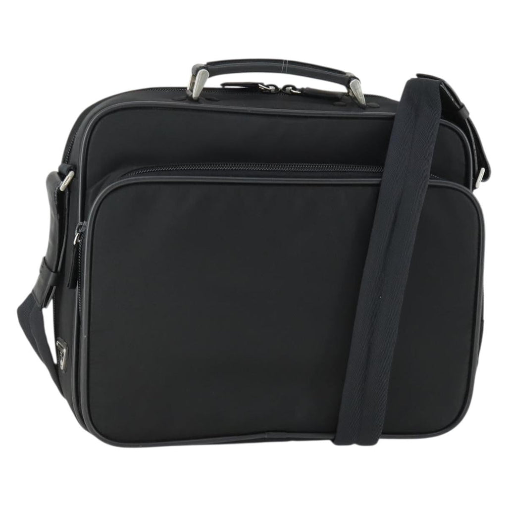 Prada Convertible Front Pocket Briefcase Tessuto With Saffiano Leather Black Nylon Briefcase Bag (Authentic Pre-Loved)