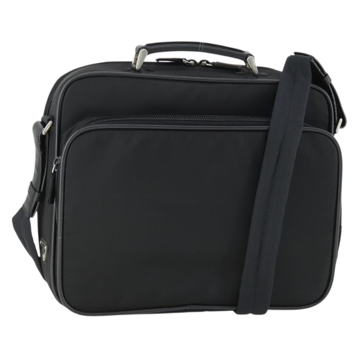 Prada Convertible Front Pocket Briefcase Tessuto With Saffiano Leather Black Nylon Briefcase Bag (Authentic Pre-Loved)