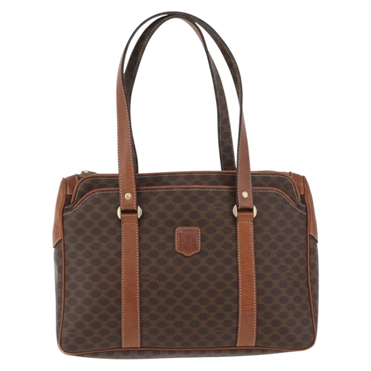 Celine Vintage Macadam Handbag Canvas And Leather Brown Canvas Handbag (Authentic Pre-Loved)