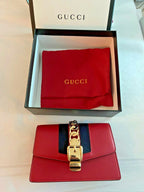 Gucci Red Leather Small Mini Gold Chain Handbag Bag Sylvie Super Web Italy NEW