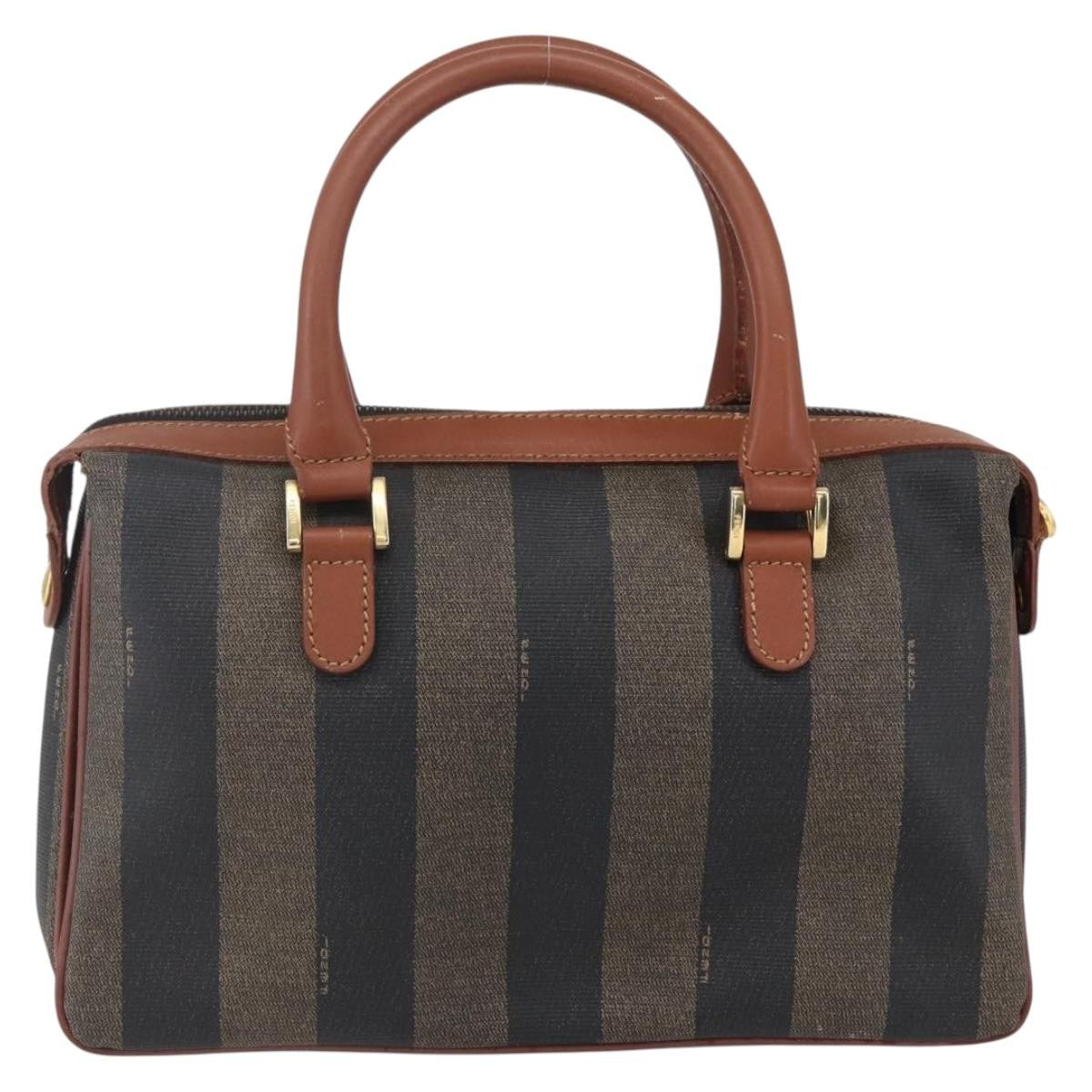 Fendi Vintage Pequin Convertible Boston Bag Coated Canvas Brown Canvas Handbag (Authentic Pre-Loved)