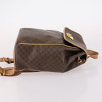 Celine Vintage Drawstring Flap Backpack Macadam Coated Canvas Brown Canvas Backpack Bag (Authentic Pre-Loved)