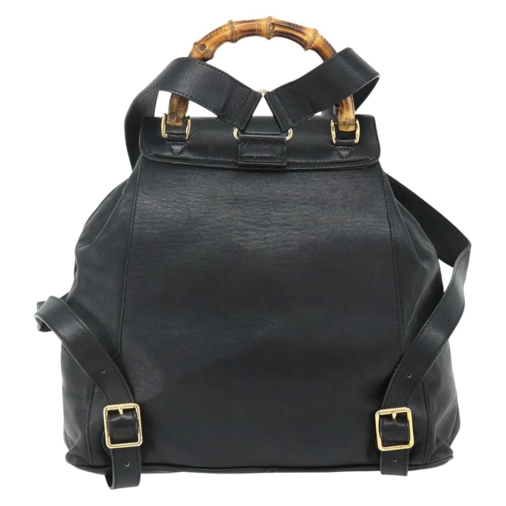 Gucci Vintage Bamboo Backpack Leather Black Leather Backpack Bag (Authentic Pre-Loved)