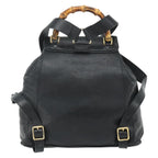 Gucci Vintage Bamboo Backpack Leather Black Leather Backpack Bag (Authentic Pre-Loved)