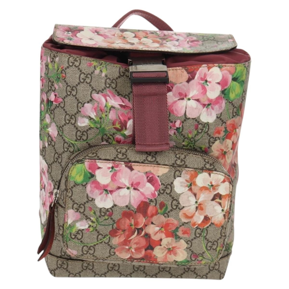 Gucci Buckle Backpack Blooms Print Gg Coated Canvas Beige Canvas Backpack Bag (Authentic Pre-Loved)